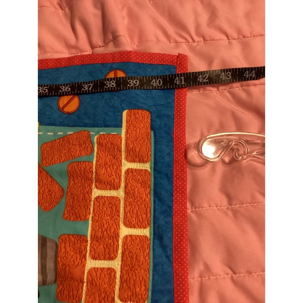 Handmade Under Construction Baby Quilt Trucks Dump Truck Blue Red 34x41